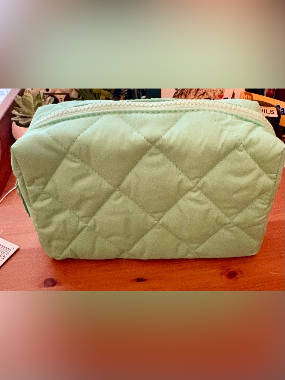 Quilted Light Mint Cosmetic Pouch - Women's Travel Bag